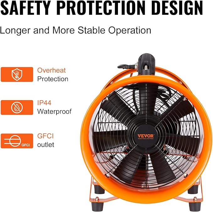 VEVOR 16 Inch Utility Blower Fan, 2 Speed 5175 CFM Heavy Duty Cylinder Axial - Image 3
