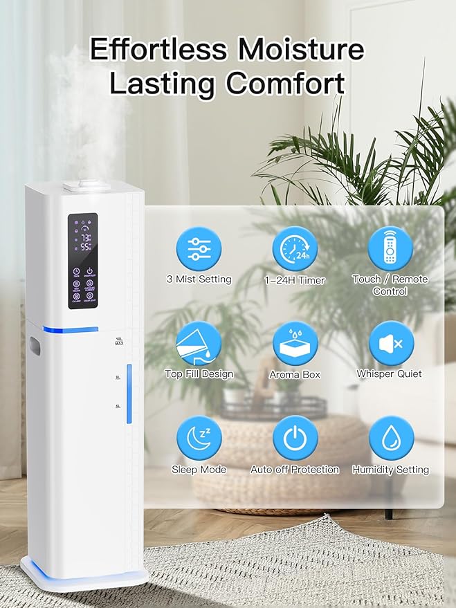 10L/2.64Gal Humidifiers for Bedroom, Top Fill Quiet Ultrasonic Cool Mist - Image 4