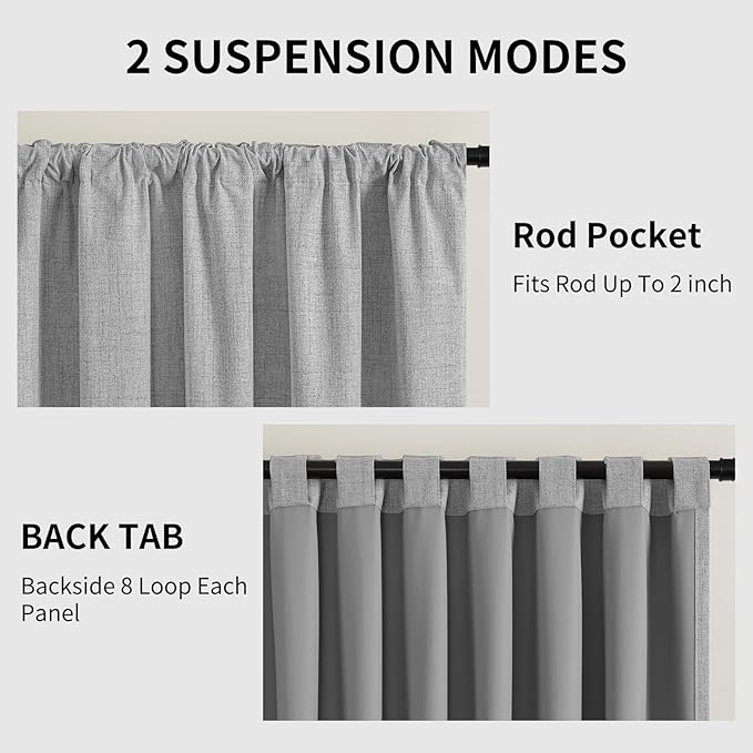 CUCRAF Linen 100% Blackout Curtains 72 Inch Length 2 Panels Set, Back Tab and - Image 3