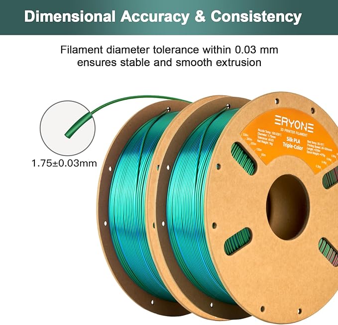ERYONE Silk Tri Color PLA Filament 3D Printer 1.75mm +/- 0.03mm - Image 4