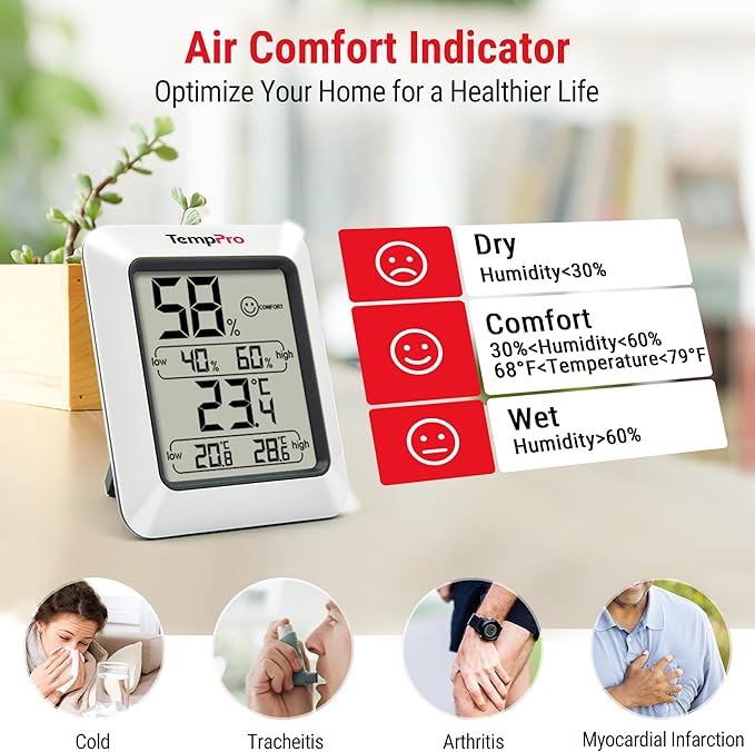 TempPro TP50 Digital Hygrometer Indoor Thermometer Room Thermometer and - Image 3