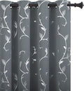 BUHUA Light Grey Floral Print Curtains Silver Wave Vine Pattern Blackout by BUHUA