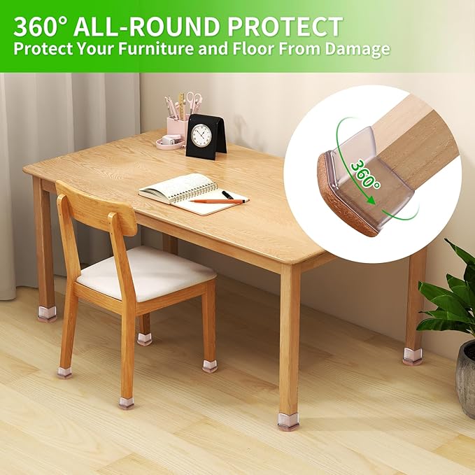 16PCS Silicone Chair Leg Caps, Square Felt Chair Pads, Barstool Desk Furniture - Image 2
