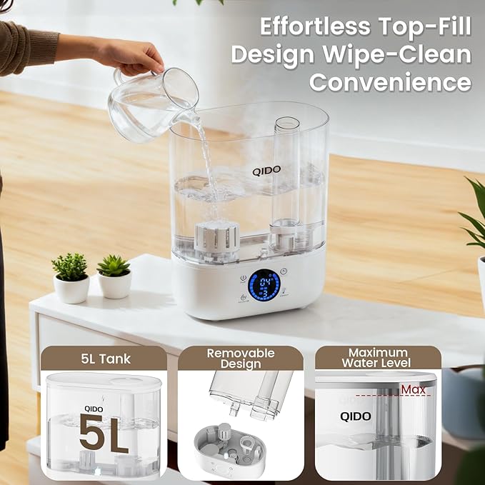 QIDO Top Fill Humidifiers for Bedroom, 5 L Cool Mist 36H Super Long Time - Image 4
