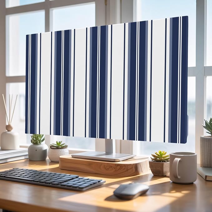 Minimalist Blue Stripes Indoor TV Cover, Elastic TV Screen Protector Modern - Image 4