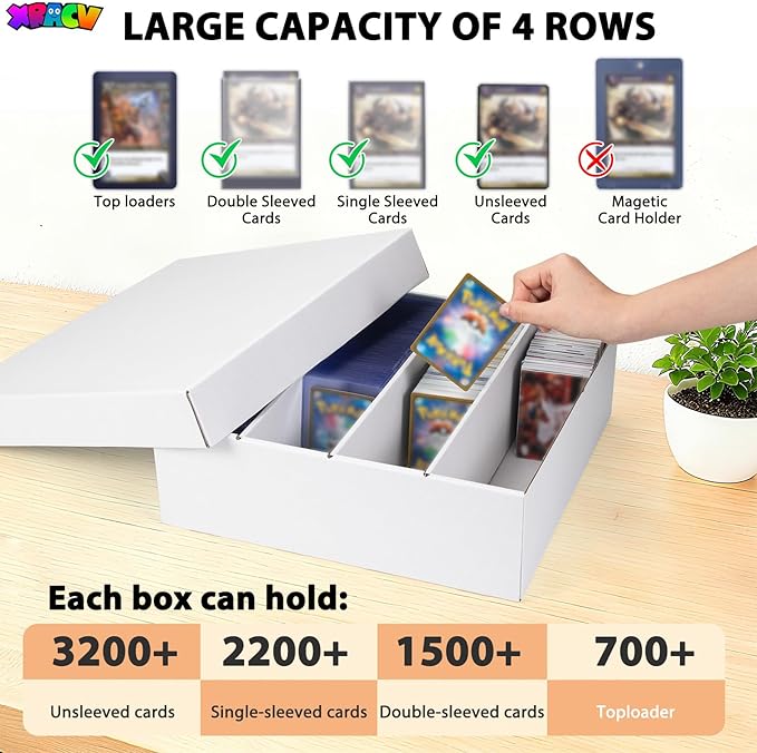 5-Pack Toploader Trading Card Storage Box, 4 Row 3200 Count White Cardboard - Image 3