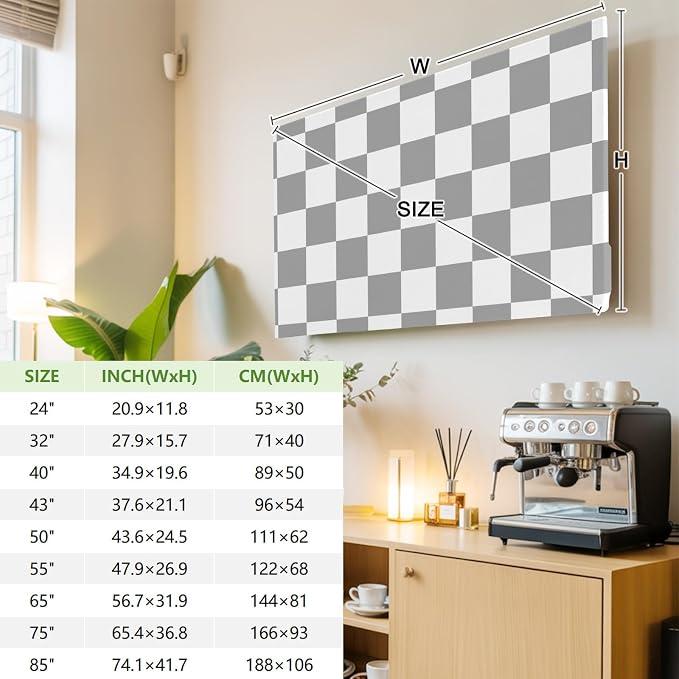 White Gray Buffalo Plaid Indoor TV Cover, Elastic TV Screen Protector - Image 3