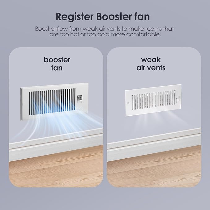 Quiet Register Booster Fan Fits 4" x 12" Register Holes, 10-Speed Smart Heating - Image 2