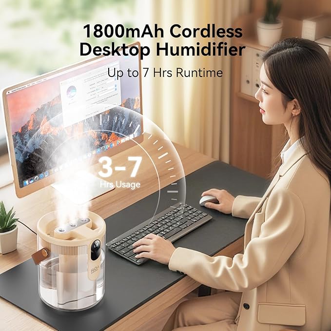 Rechargeable Portable Top Fill Humidifier, Smart Humidifiers - Image 3