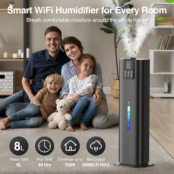 Smart Humidifiers Large Room Bedroom Home, 2.11Gal Quiet Top Fill Cool Mist - Image 2