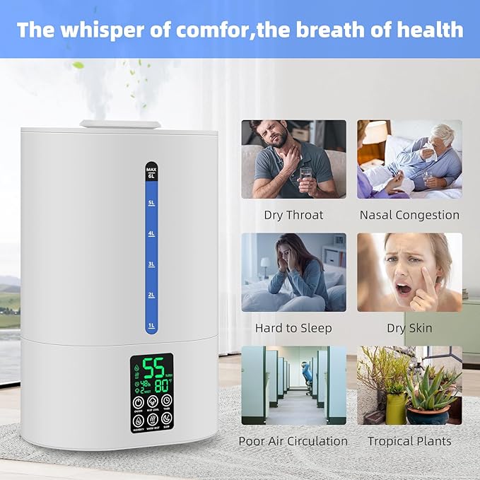 6L Humidifiers for Bedroom Large Room Home, Cool and Warm Humidifier for Baby - Image 5