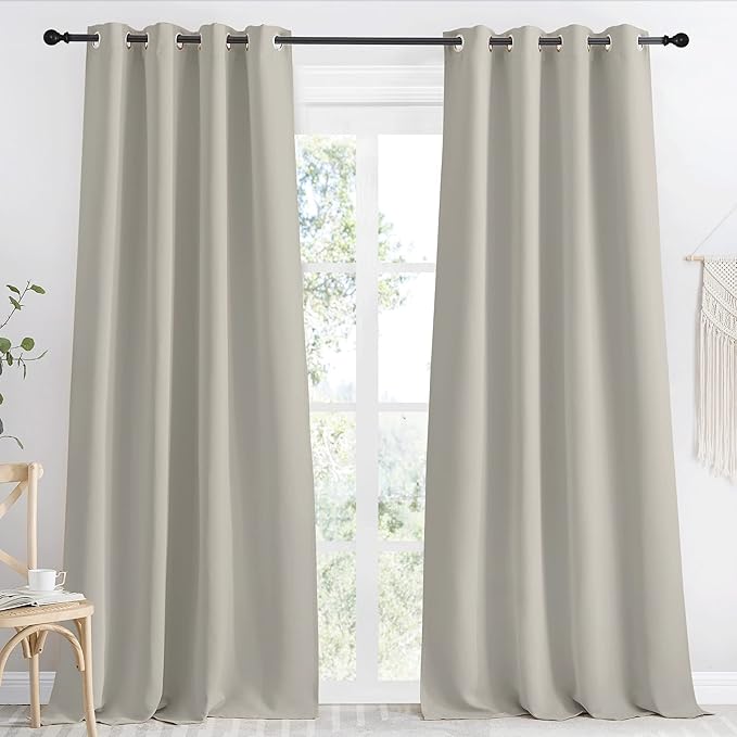 NICETOWN Natural Blackout Curtain 118 inch Length, W55 x L118 Inch, 8 Grommets by NICETOWN