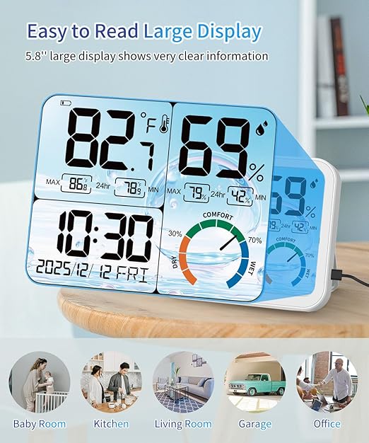 VOCOO 5.8" Large Display Indoor Thermometer Hygrometer - Image 6