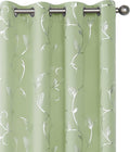 BUHUA Blackout Curtains Silver Foil Print Flower Vine Grommet Drapes, Room by BUHUA