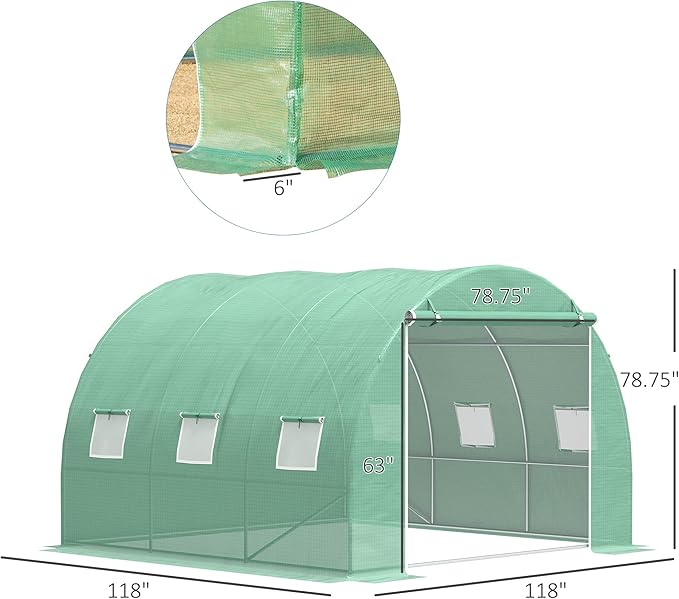Walk-in Hoop Greenhouse for Tropical Plants, 10’x10’x6.5’ High Peak Design - Image 3