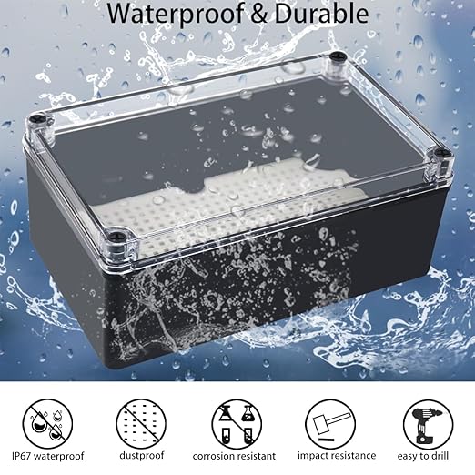 Junction Box, IP67 Waterproof ABS Black Project Box Clear Cover - Image 2