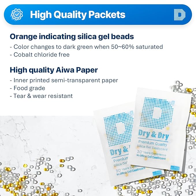 Dry & Dry Premium Orange Indicating Silica Gel Packets Desiccants - Image 2