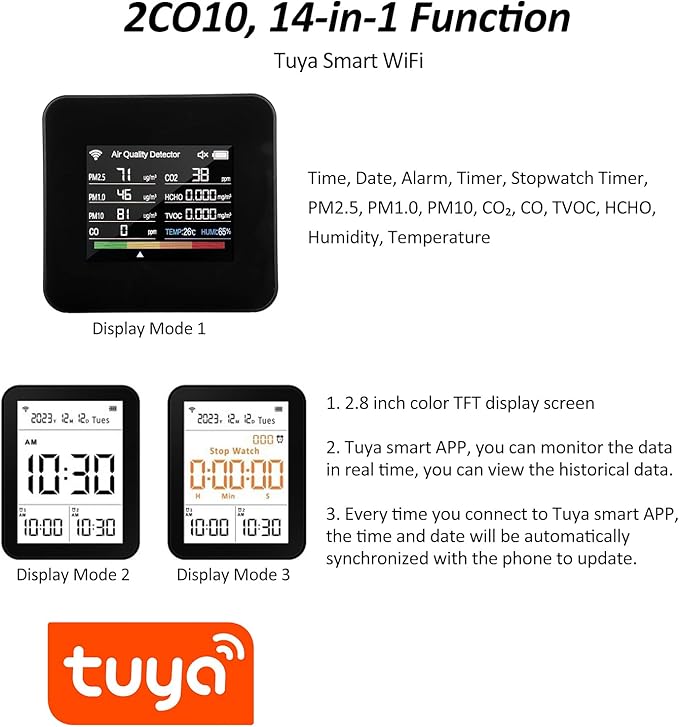 14 in 1 Indoor Air Quality Monitor Air Quality Detector CO₂ CO TVOC HCHO - Image 4
