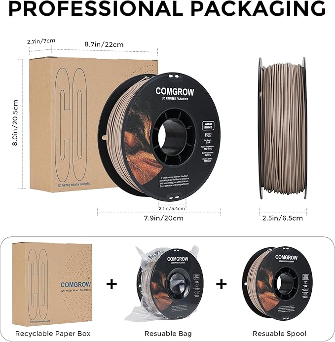 Comgrow Wood Filament 1.75mm, 3D Printing Filament, Wood Textured Filament Fit - Image 6