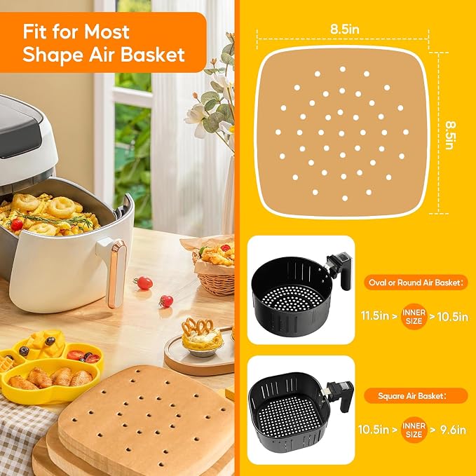 Katbite 200Pcs 8.5 inch Air Fryer Parchment Paper Liners, Unbleached Air Fryer - Image 4