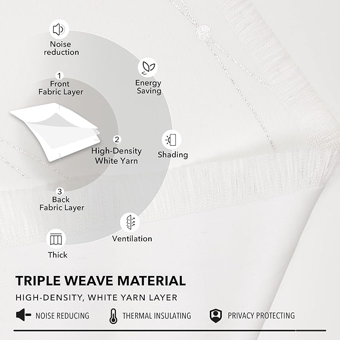 Deconovo White Curtains, Room Darkening Curtain, Thermal Insulated Soundproof - Image 7