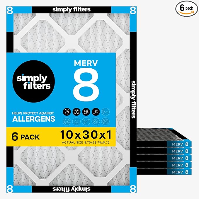 Simply 10x30x1 Air Filter, Merv 8, 6 Pack, by SimplyFilters