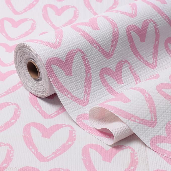 Pink Heart Drawer Liner for Cabinets, Shelf Liner Non-Adhesive and Strong by Amiitay