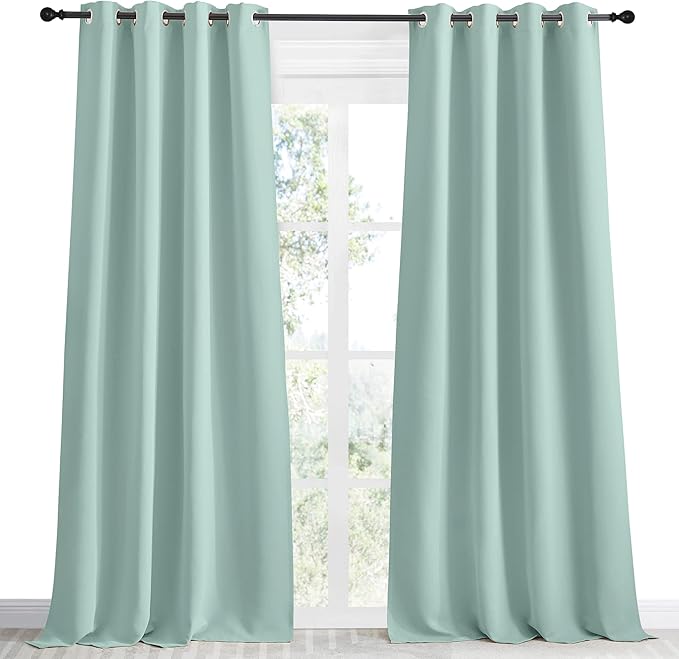 NICETOWN Kitchen Blackout Window Curtain Panel, Aqua Blue, 1 Panel, 55 by 96 - Image 2