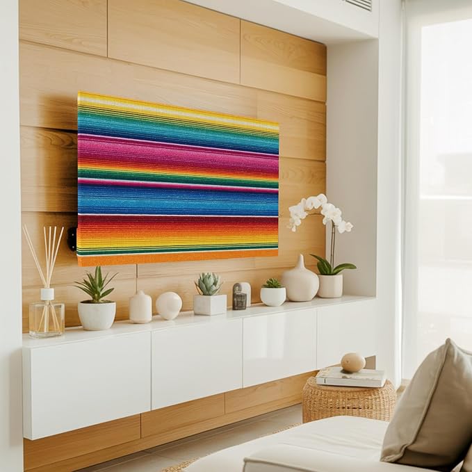Colorful Mexican Stripe Indoor TV Cover, Elastic TV Screen Protector Rainbow - Image 3