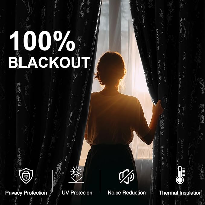 NICETOWN 96 inch Curtains 2 Panels Set 100% Blackout, Grommet Silver Foil - Image 2