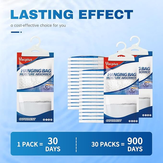 Vacplus Moisture Absorbers 30 Pack, Fragrance Free Hanging Humidity Packs - Image 3