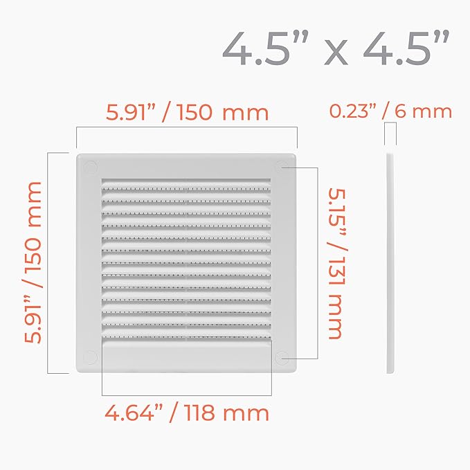 5-Pack 6" x 6" Square Air Vent Cover – White Plastic Vent Deflector - Image 4