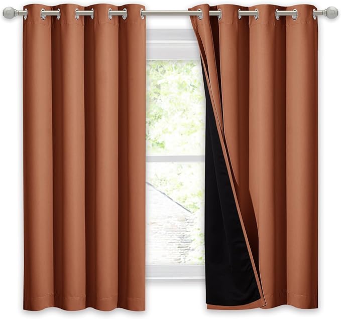 NICETOWN Burnt Orange 100% Blackout Lined Curtain, 2 Thick Layers Completely - Image 2