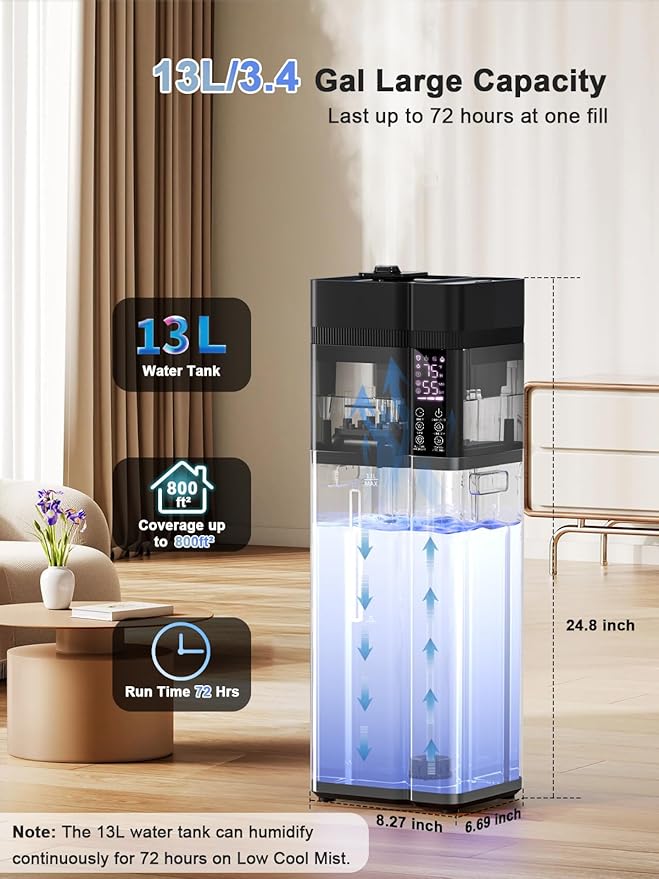 13L/3.4Gal Humidifiers for Bedroom, Ultrasonic Warm & Cool Mist Humidifier - Image 4