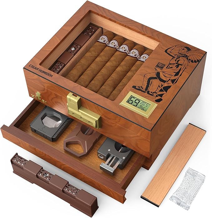 XIFEI Cigar Humidor Box, Cedar Wood Desktop Cigar Case by XIFEI