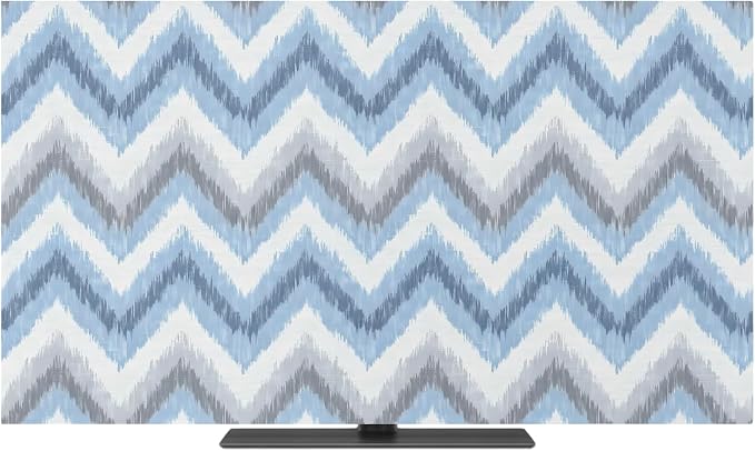 Blue Gray Zigzag Chevron Indoor TV Cover, Elastic TV Screen Protector Abstract - Image 2