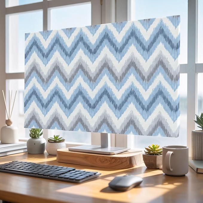 Blue Gray Zigzag Chevron Indoor TV Cover, Elastic TV Screen Protector Abstract by Unknown