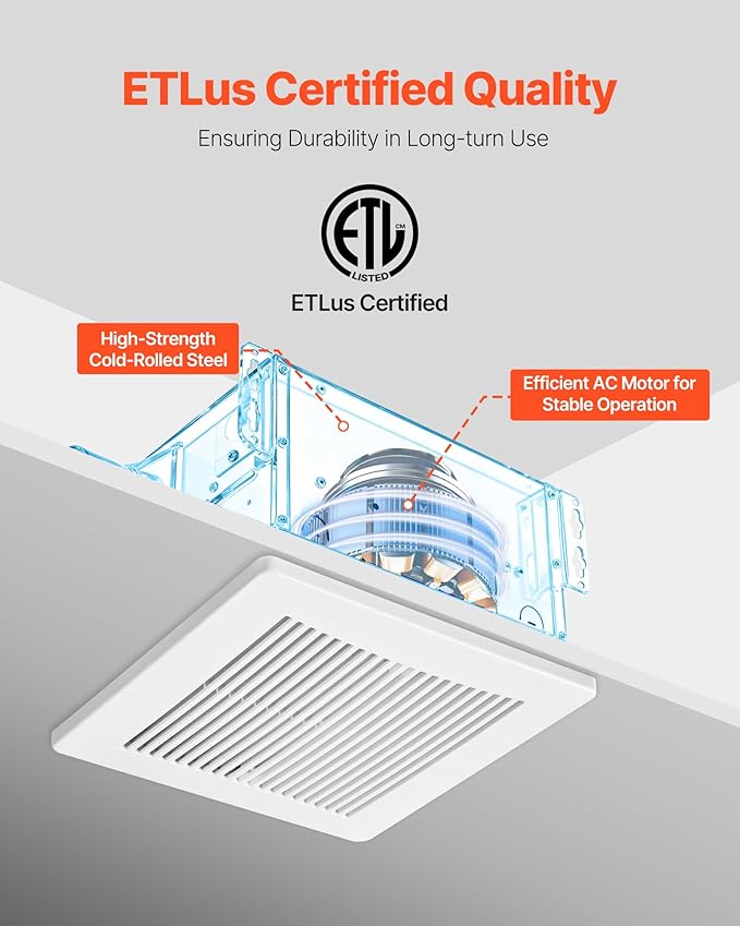 VEVOR Bathroom Exhaust Fan, 110 CFM Bathroom Vent, 1.5 Sones Low-Noise - Image 6