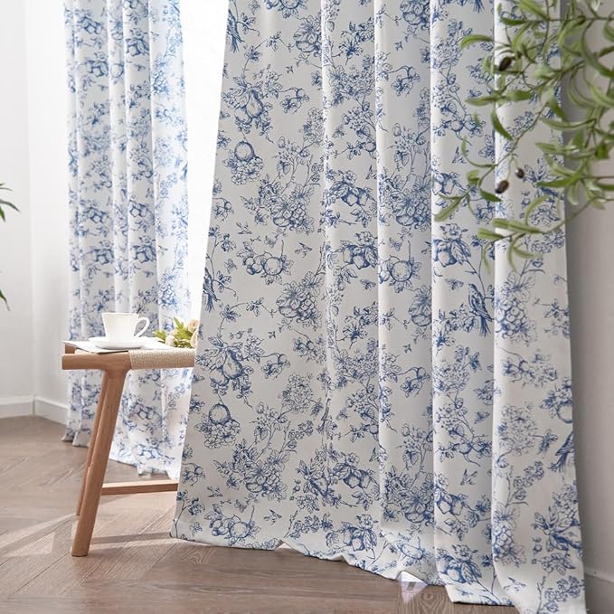 jinchan 95% Blackout Floral Curtains 63 Inch Length, Printed Flower Blue - Image 8