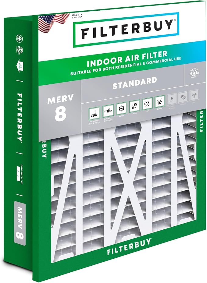 Filterbuy 24x24x5 Air Filter MERV 8 Essential Dust & Allergy Defense, by Filterbuy