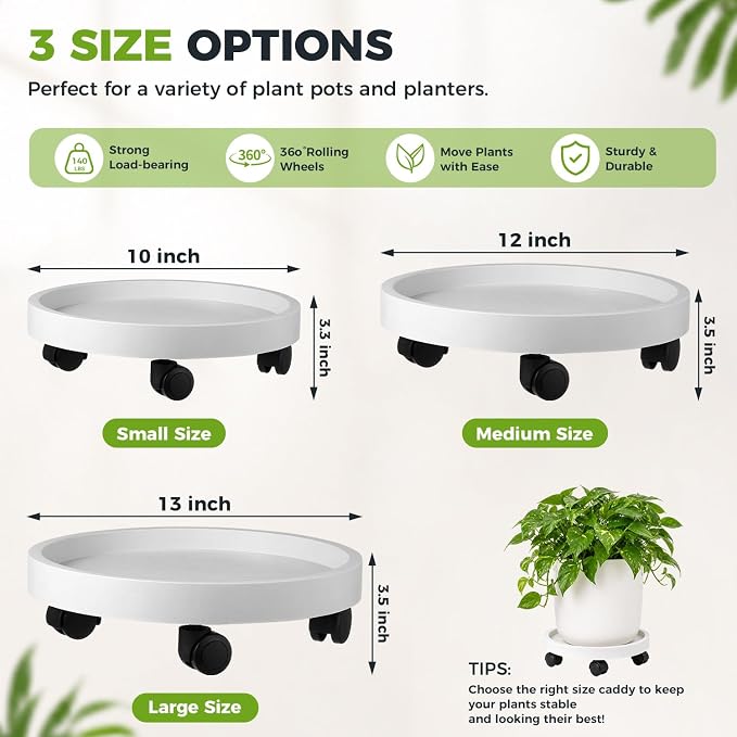3 Pack Plant Caddy with Wheels Rolling Plant Stand with Wheels 13 Inch Plant - Image 2