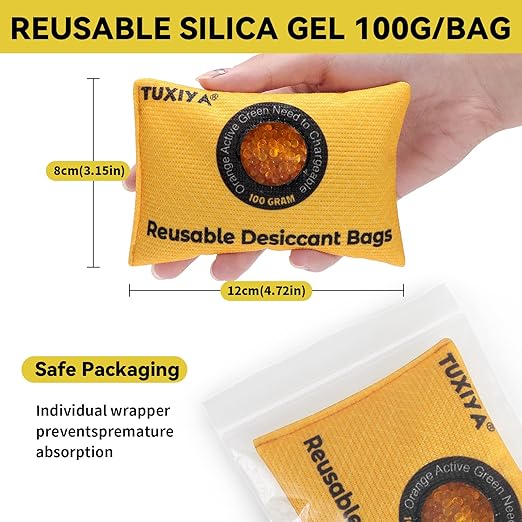 100g-12Pack Rechargeable Silica Gel Desiccant Packets, Color Indicating - Image 2