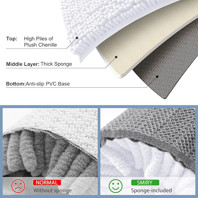 Smiry Luxury Chenille Bathroom Rugs 45x27, Extra Soft and Absorbent Shaggy Bath - Image 5