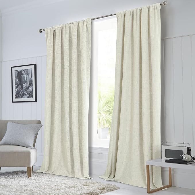 CUCRAF Linen 100% Blackout Curtains 84 Inch Length 2 Panels Set, Back Tab and - Image 9