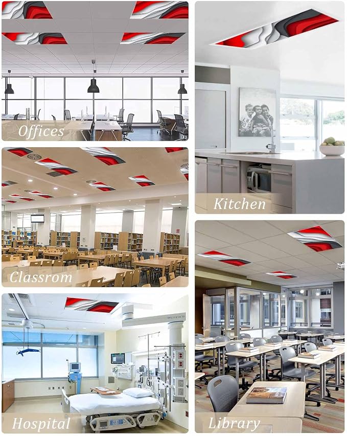 Yukro 1 Pack Red Ombre Fluorescent Light Covers Red Grey Gradient Abstract Wave - Image 5