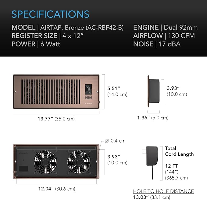AC Infinity AIRTAP T4 Bronze, Register Booster Fan - Image 6