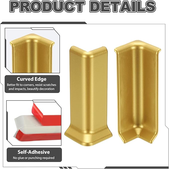 uxcell Self Adhesive Baseboard Corner Blocks, 4.07 Inch Wall Edge Corner - Image 4