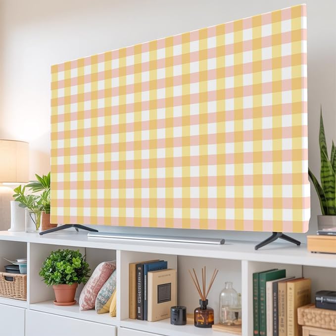 Vintage Yellow Buffalo Plaid Indoor TV Cover, Elastic TV Screen Protector by Unknown