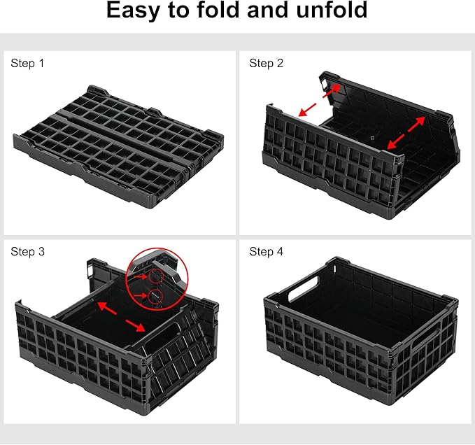 4-Pack Heavy Duty Stackable Storage Crates Plastic Collapsible Milk Crate - Image 8