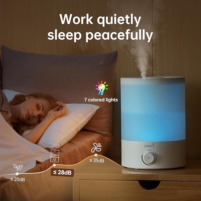 YOGIN Humidifiers for Bedroom Large room, Top fill 2.5L Ultrasonic cool mist - Image 8